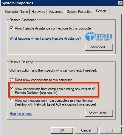 Cho phép truy cập VPS thông qua Remote Desktop