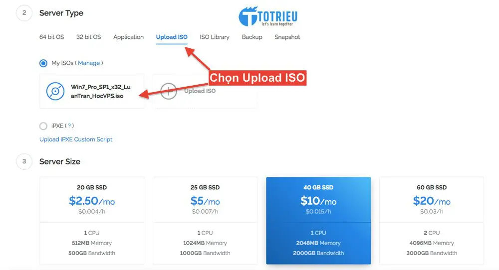 Chọn File ISO cài đặt VPS Windows trên Vultr