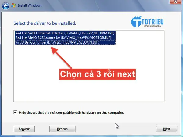 Chọn toàn bộ để tiếp tục cài đặt VPS Windows trên Vultr