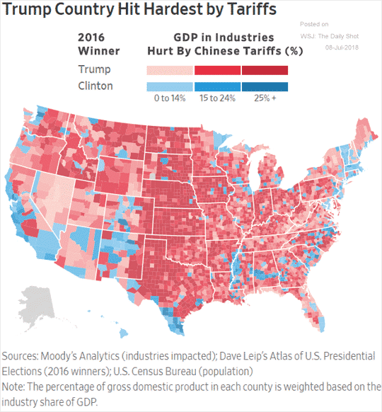 Chinese Tariffs Hit Trump Counties Harder