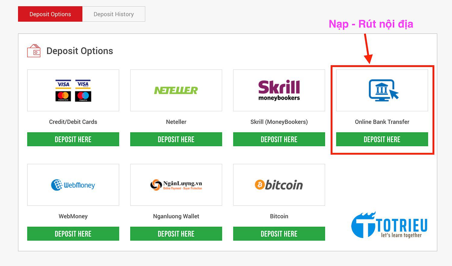 XM nạp rút qua ngân hàng nội địa Việt Nam