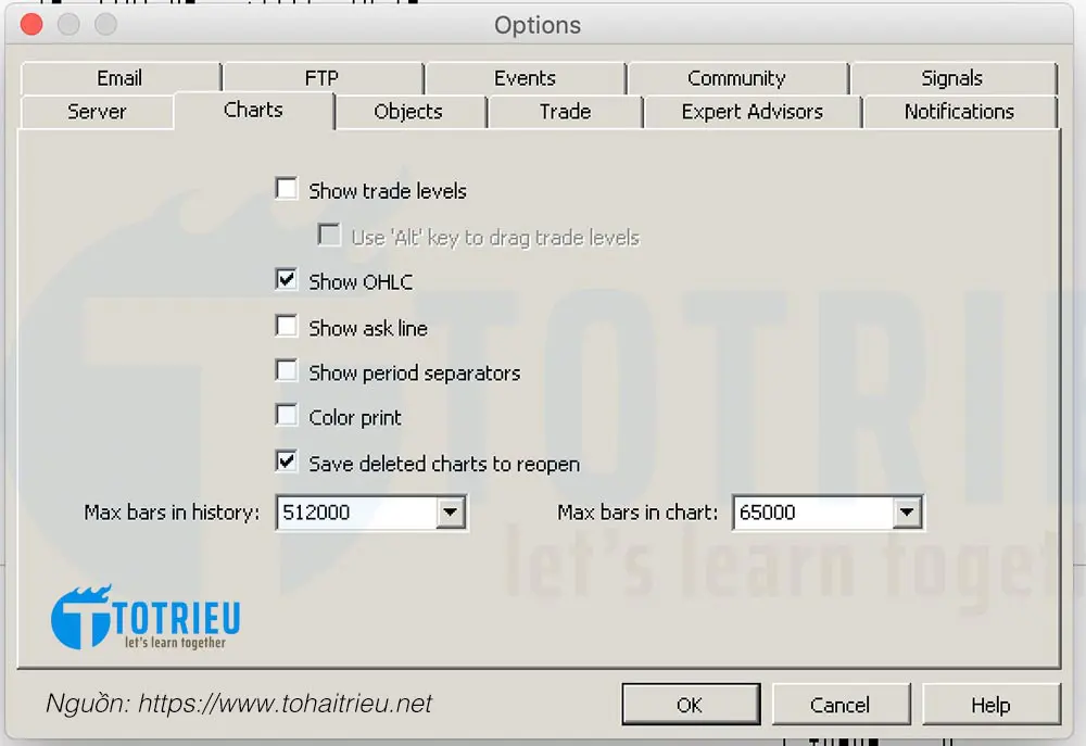Ẩn Entry, Stop Loss, Take Profit trên biểu đồ MetaTrader 4