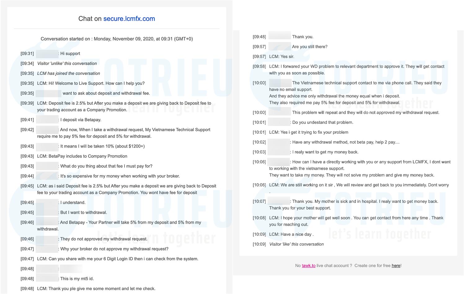 Chat với hỗ trợ tiếng anh của LCMFX để giải quyết vấn đề