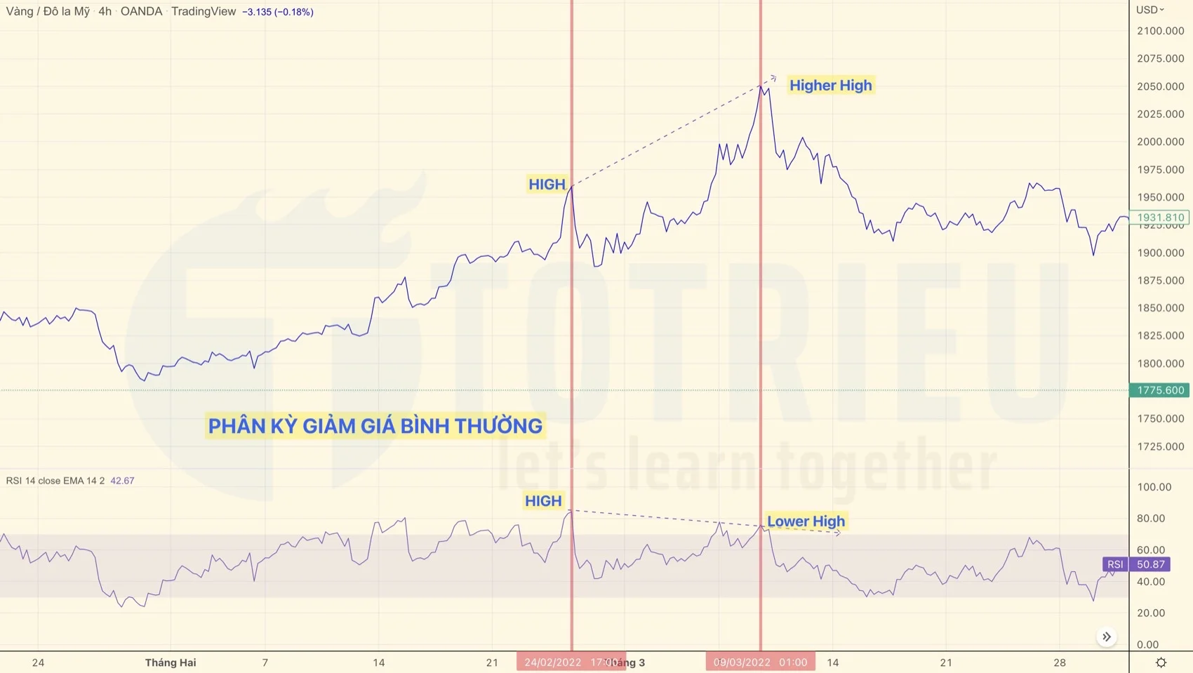 Phân kỳ giảm giá bình thường - Regular Bearish Divergence