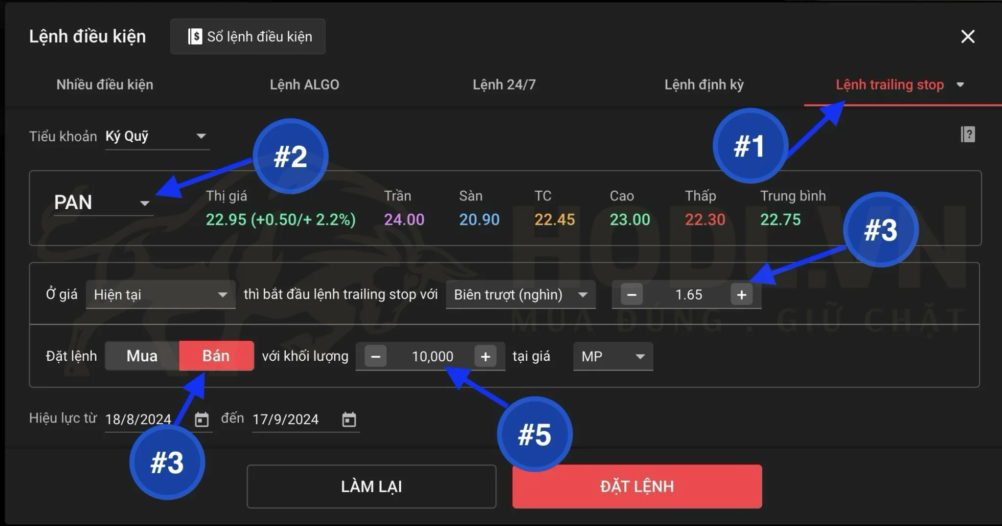 Cách đặt lệnh Trailing Stop - Dừng lỗ kéo theo khi giao dịch cổ phiếu