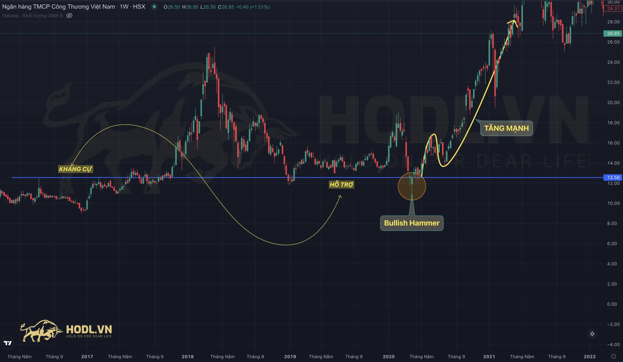 Mô hình Nến Búa (Hammer) tại hỗ trợ quan trọng