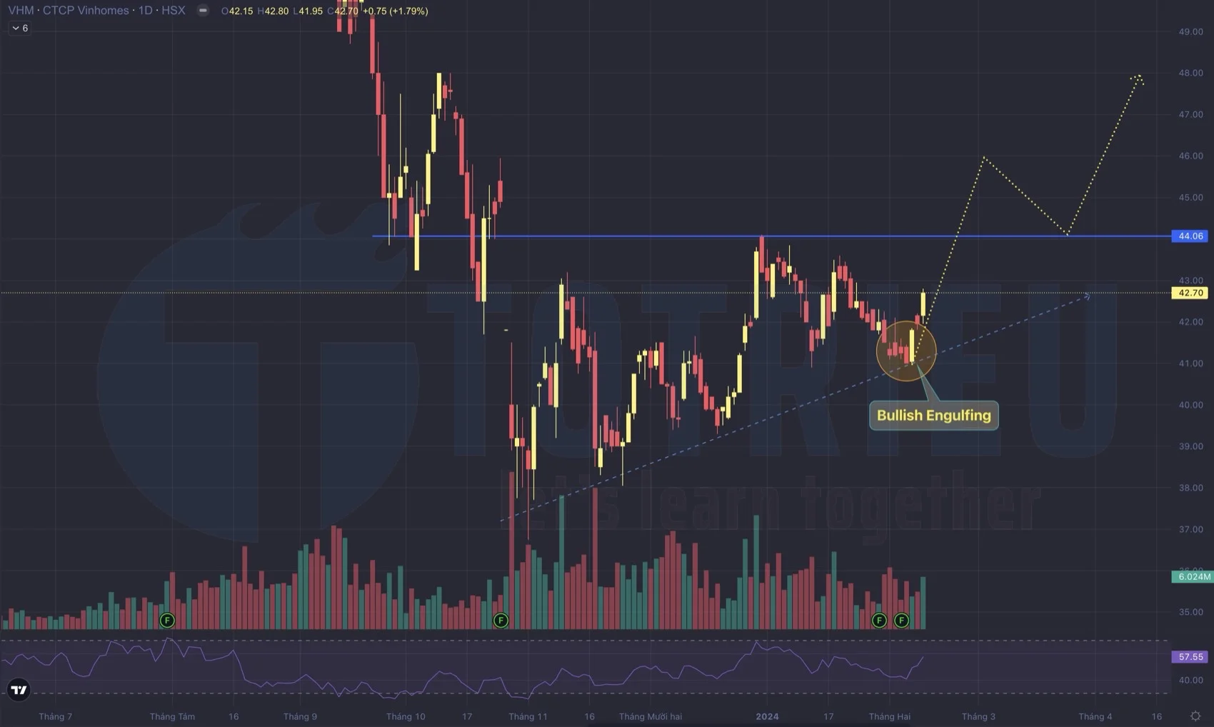 Biểu đồ kỹ thuật giá cổ phiếu VHM tuần 08-2024