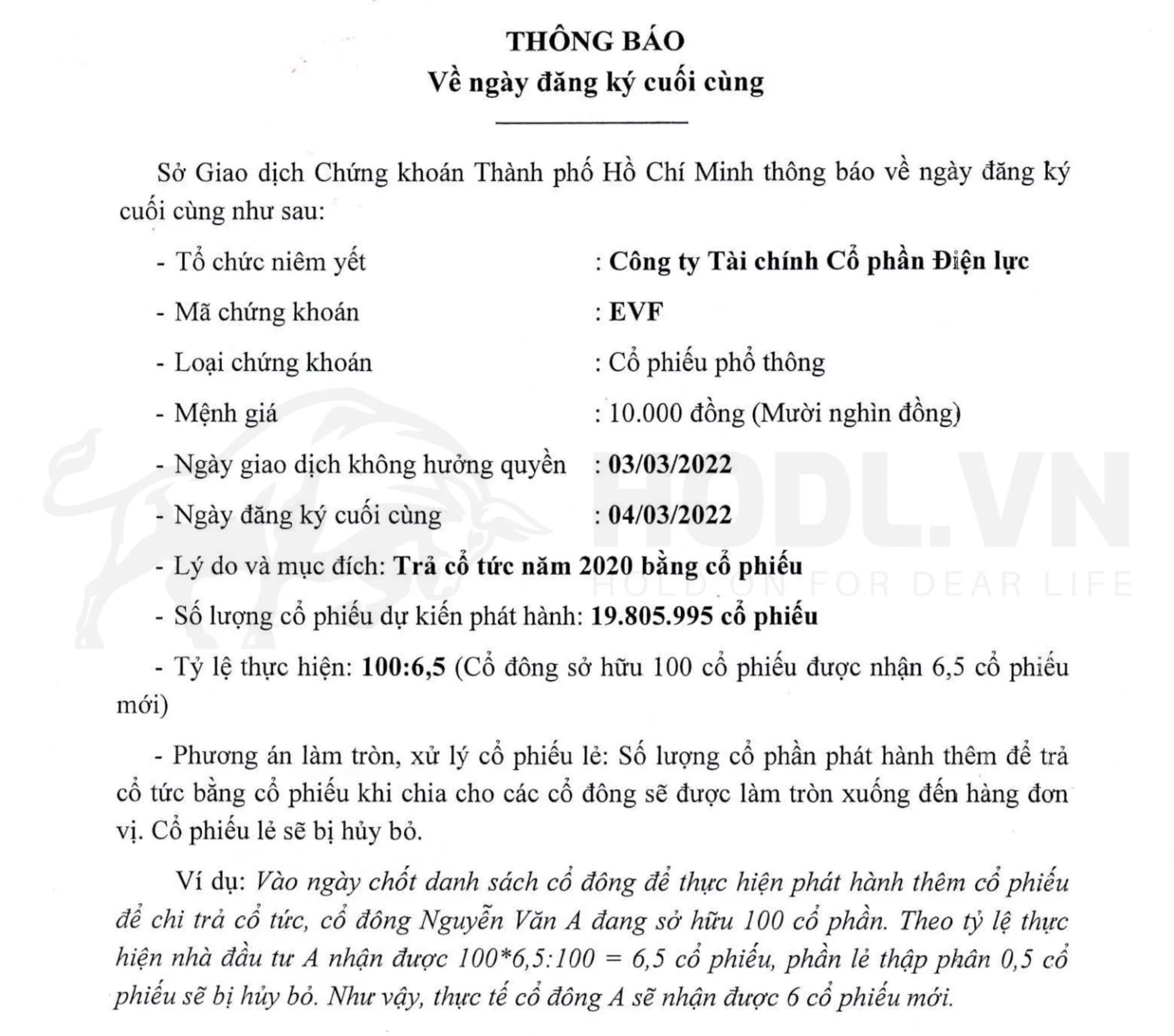 Cách làm tròn cổ tức cổ phiếu lẻ