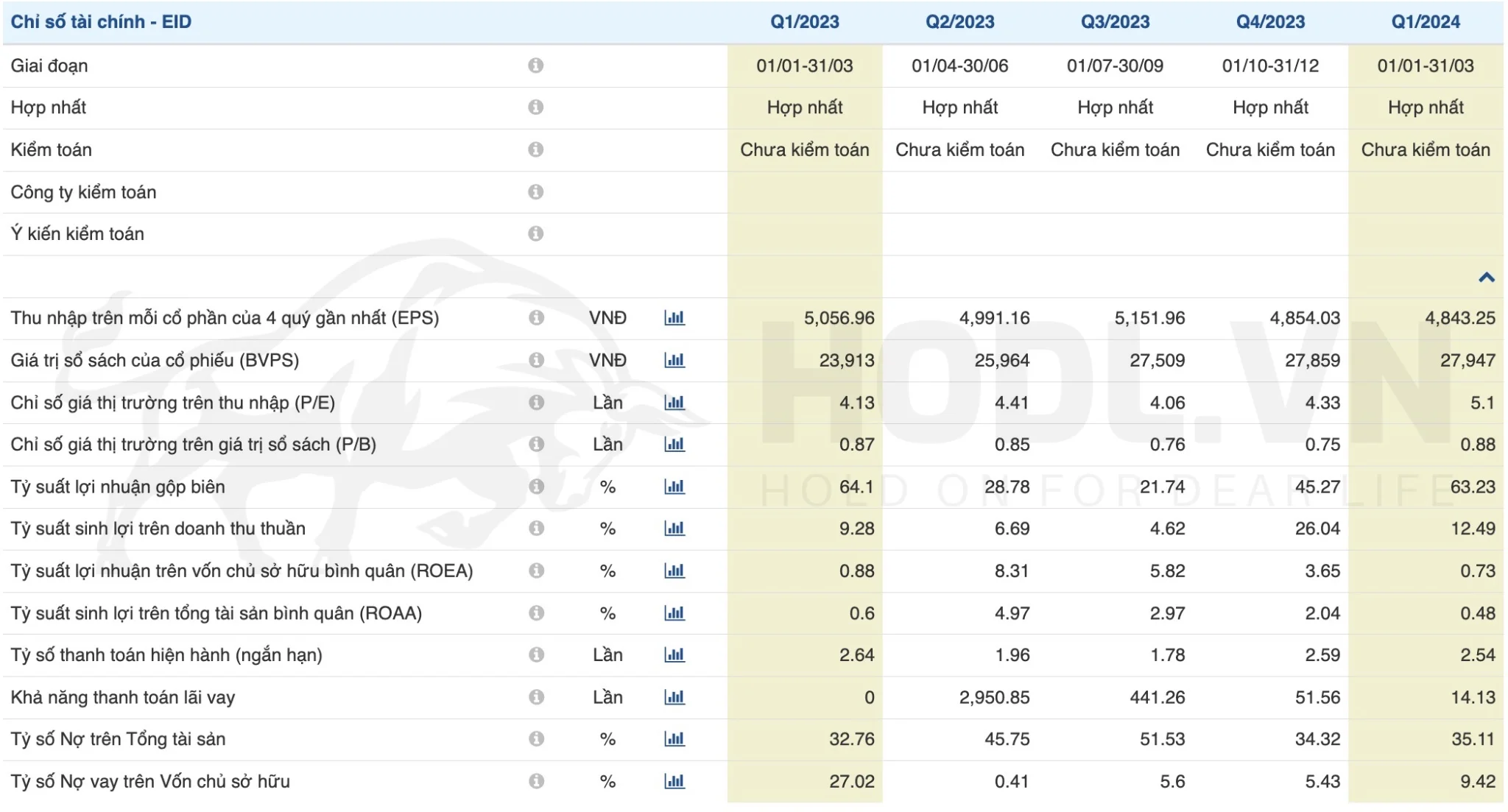 Chỉ số tài chính cổ phiếu EID Q1/2024
