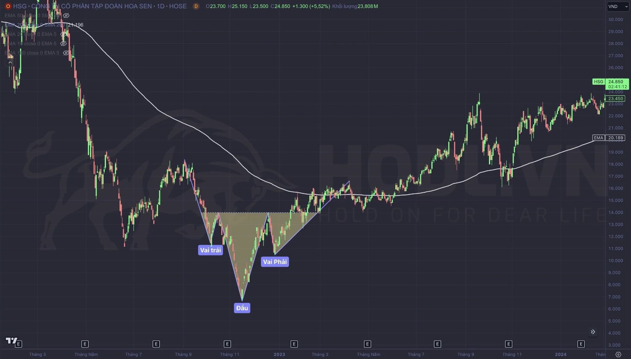 Vai - Đầu - Vai ngược trên Cổ phiếu HSG